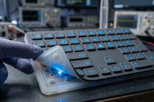 A LSR silicone keypad with blue backlighting