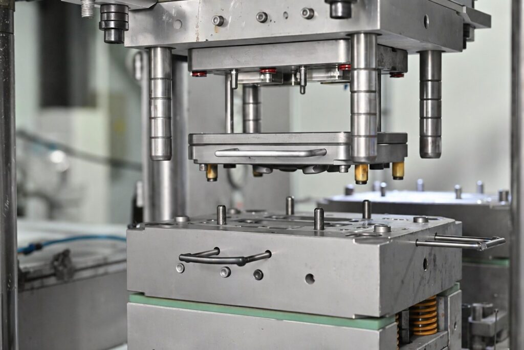 A compression machine for compression molding of silicone keypads