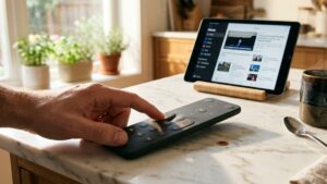 A man is using an overmolded silicone remote with a silicone keypad