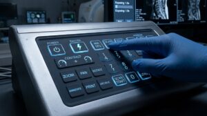 A medical imaging equipment with backlit and laser-etched silicone keypads