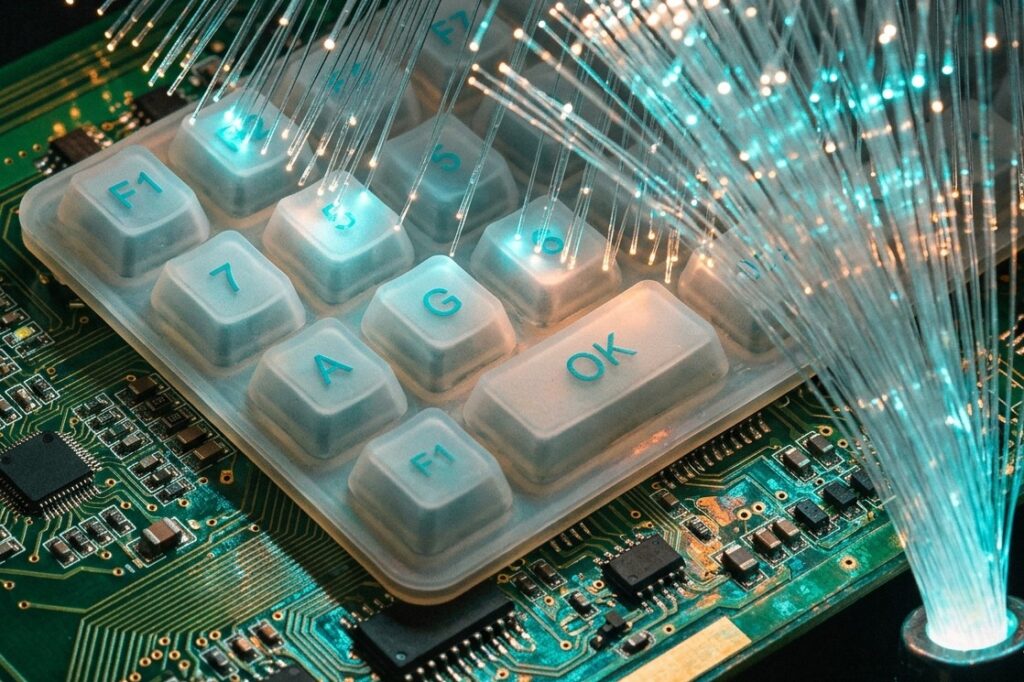 Backlit silicone keypad with fiber optic lighting technique