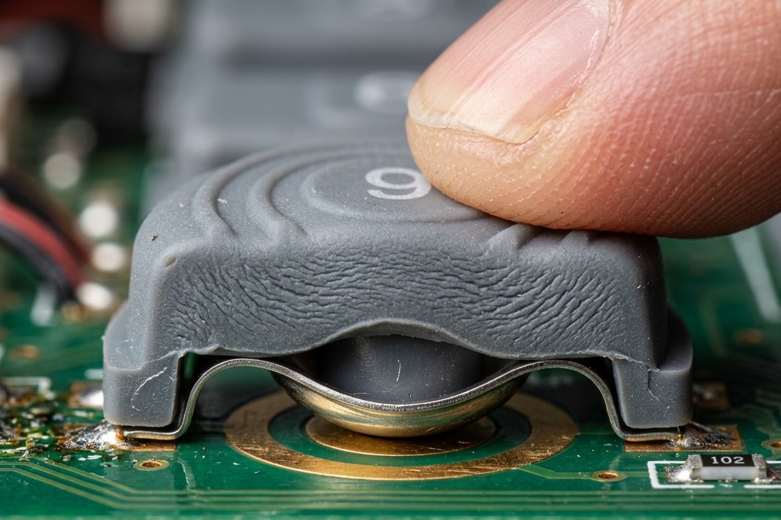Close-up of tactile feedback in a silicone keypad button press