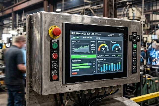 Hybrid industrial control panel with both silicone keypads and touchscreen
