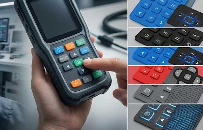 Industrial control panel and handheld medical device featuring custom low force silicone keypads with backlighting and various color options