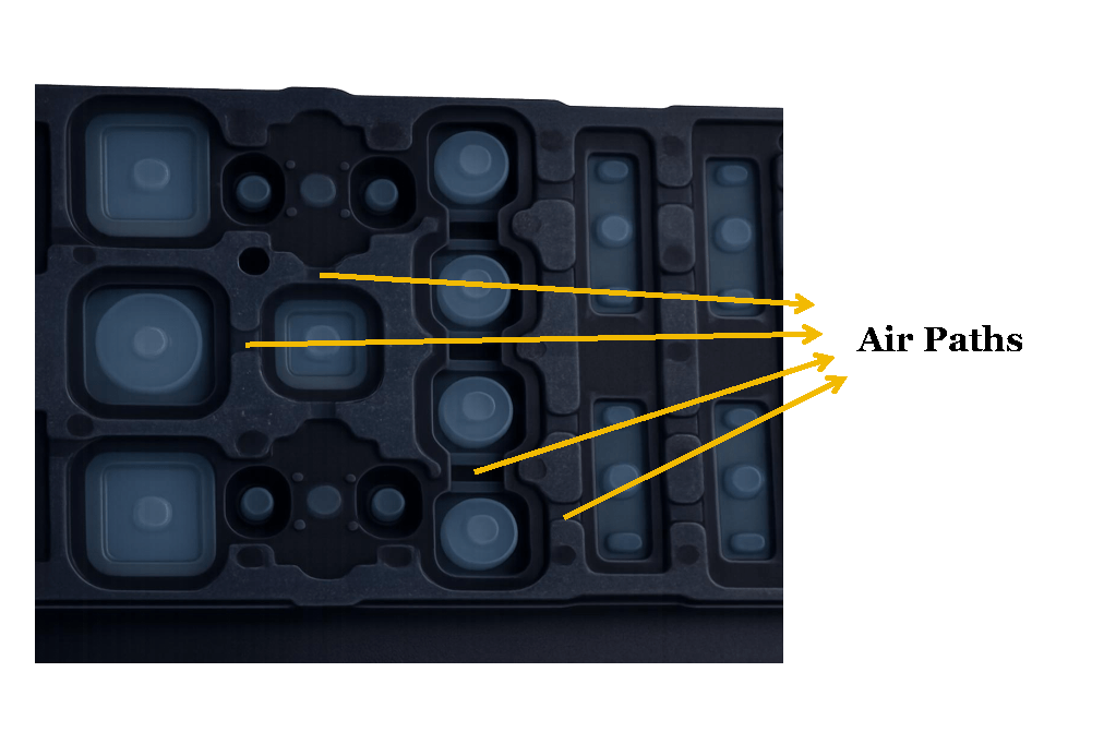 Air paths in a black silicone keypad