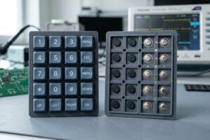 Metal domes and carbon pills in a silicone keypad