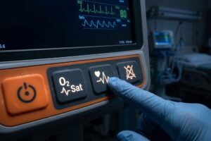 backlit silicone keypad in medical patient monitor in low light condition