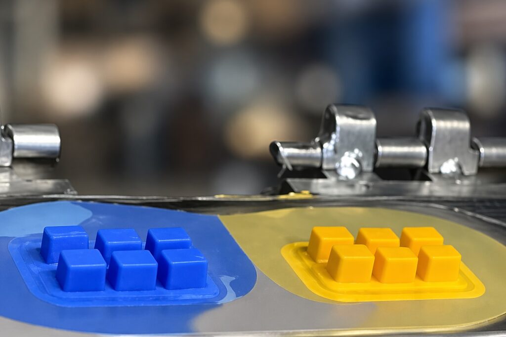 blue and yellow colorized silicone keypad in factory
