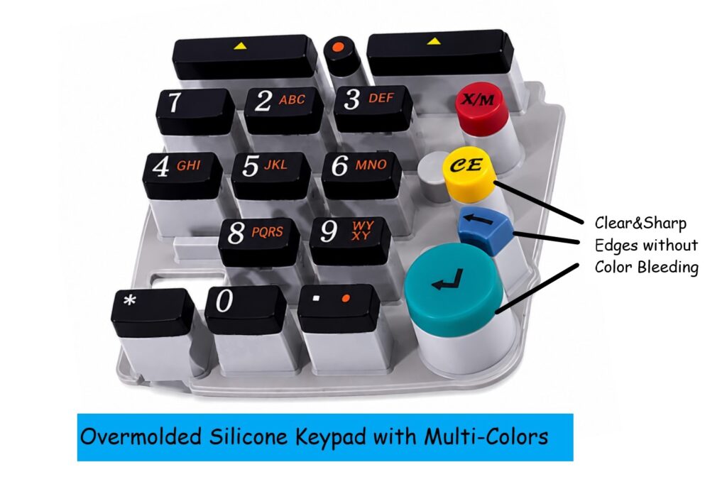 A Multi-color overmolded silicone keypad for telephone