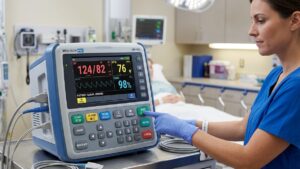 A diagnostic equipment in medical setting with silicone keypads in user interface