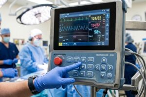 A medical monitor with silicone keypad in user interface in surgical setting