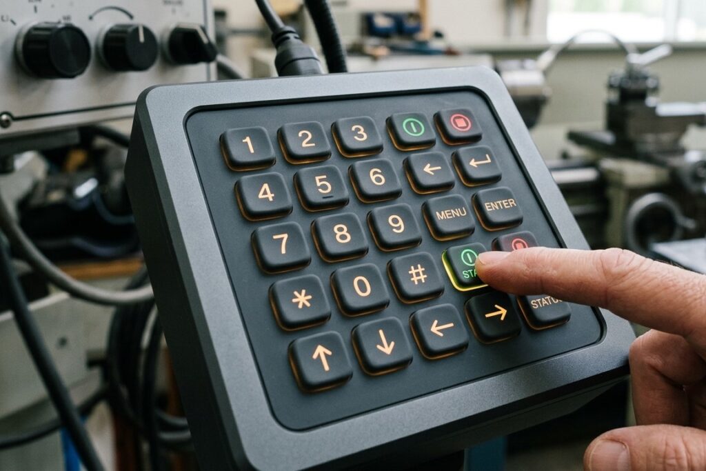 A silicone keypad in control panel of military settings with protective praylene coatings on the surface