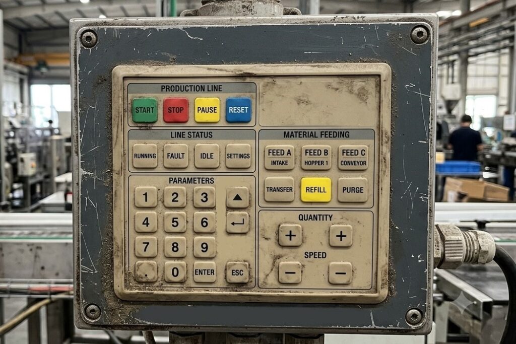A silicone keypad under exposure to chemicals, dirt, and dust in a factory