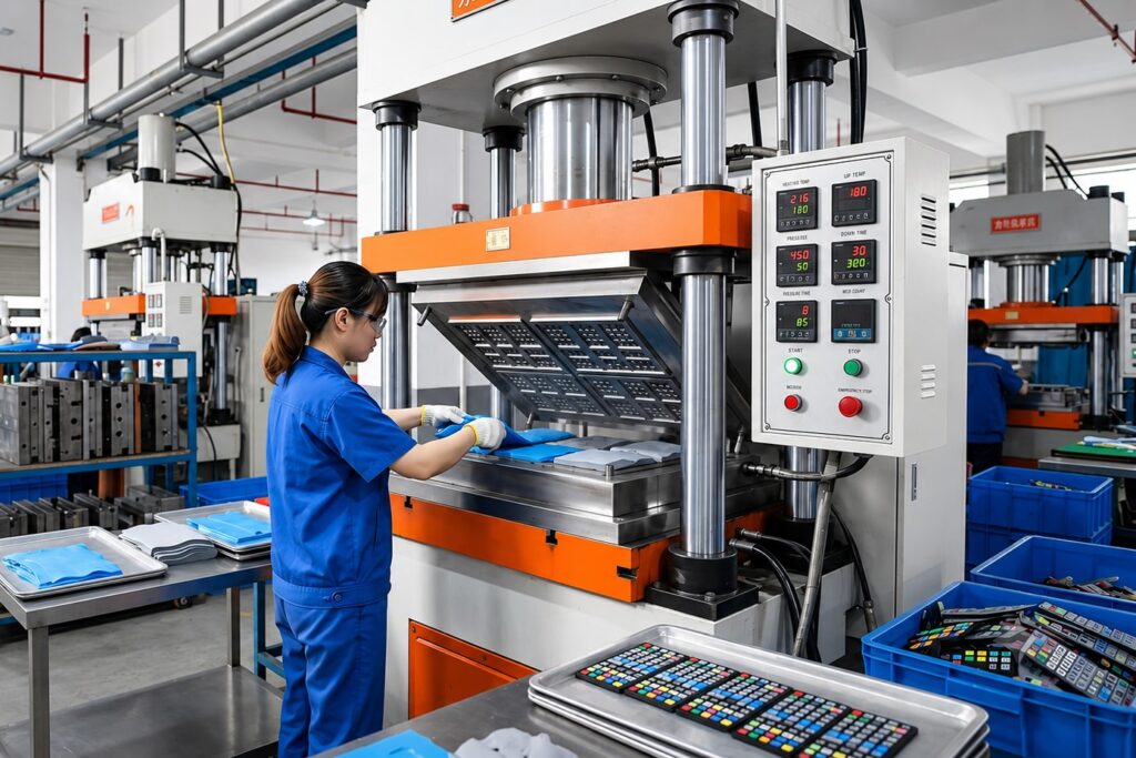HCR or HTV compression molding process in silicone keypads production