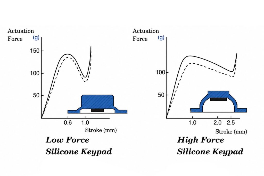 Low and high force of silicone keypads