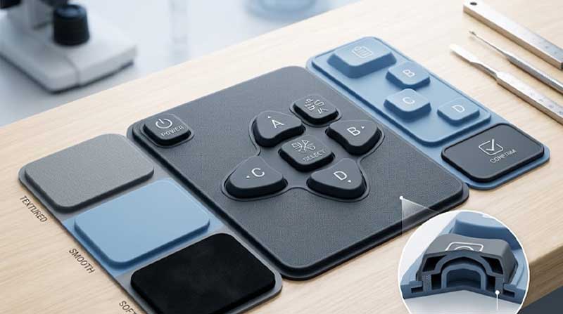 Portable Diagnostic Silicone Keypads featuring various surface finishes like textured and smooth options