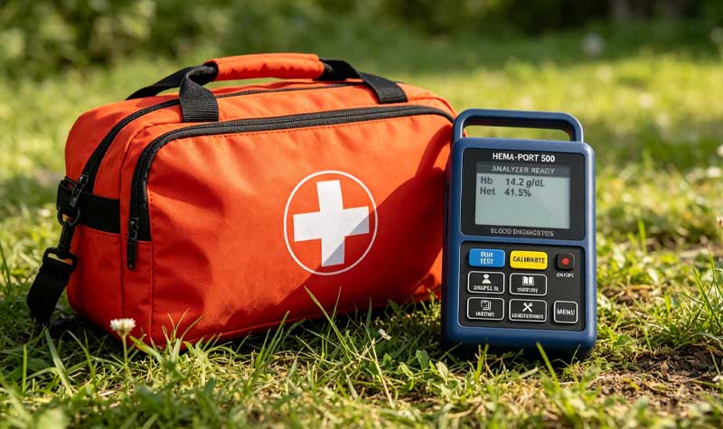 White Portable Diagnostic Silicone Keypads on a grey surface with medical devices and tactical pouches