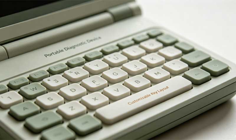 compact light green and white Portable Diagnostic Silicone Keypads with a customizable key layout integrated into a portable medical diagnostic device