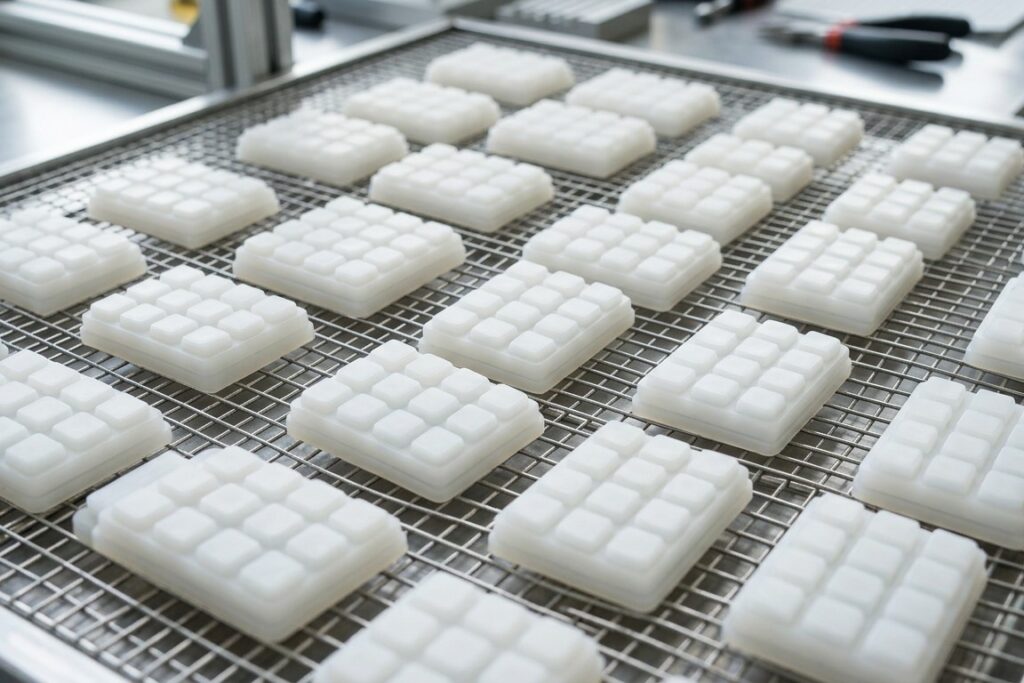 cured silicone keypada without printed legends on the keytop are waiting for printing process 