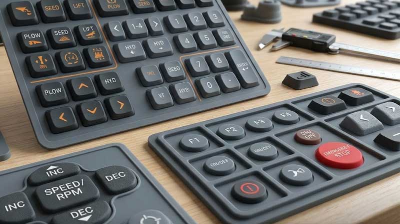 custom Portable Diagnostic Silicone Keypads on a workspace showcasing specialized key arrangements multi function buttons