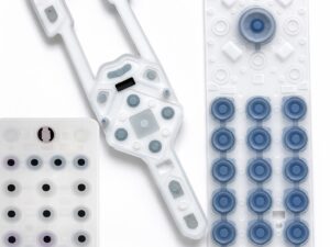 the backside of non-conductive silicone keypads with air paths