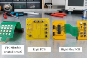 Three common circuit for keypad circuit design in silicone rubber keypad project including FPC(flexible printed circuit), rigid PCB, and rigid-flex PCB