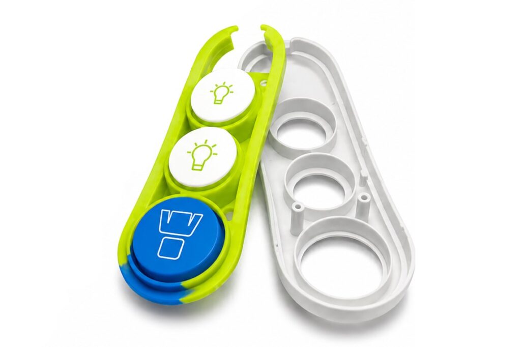 Vivid silicone keypad integrated with environmental sealing, undercut design, and compatibility with plastic housing in consumer electronics application