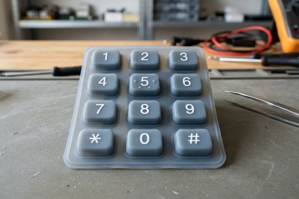 a formed gray silicone keypad will be tested about strength and resistance