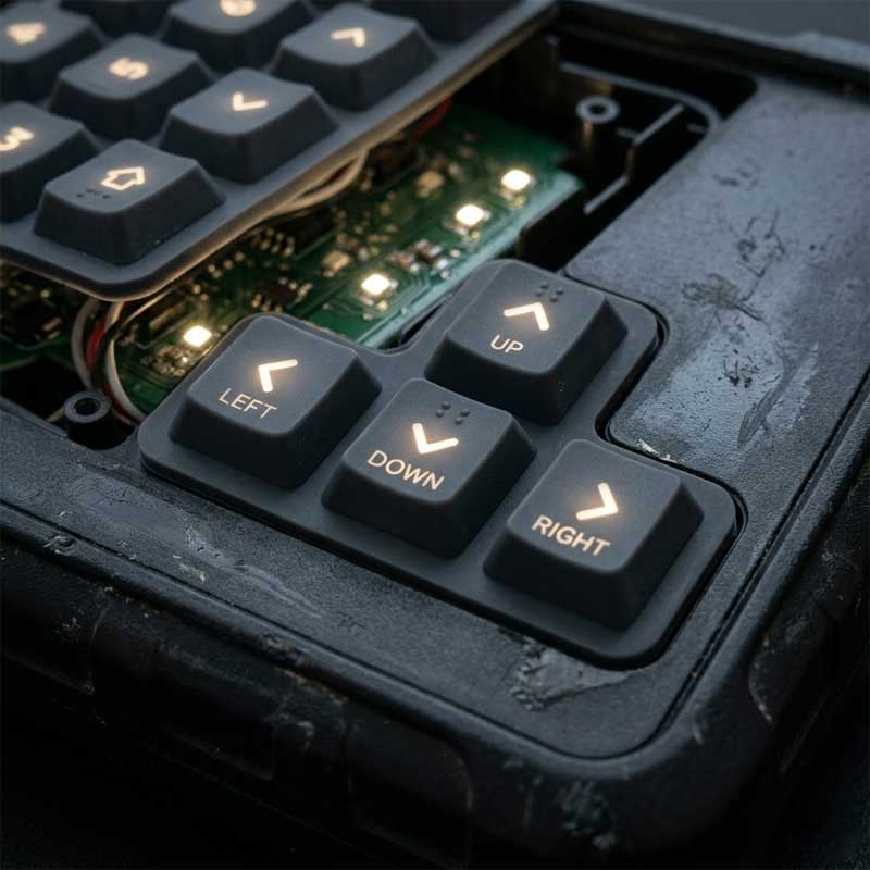industrial silicone keypad featuring laser etched light transmission keypads