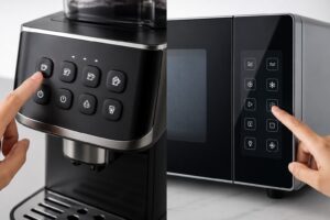 A silicone rubber keypad in the user interface of a coffee machine and a membrane keypad with a dead front panel in the interface of a microwave oven