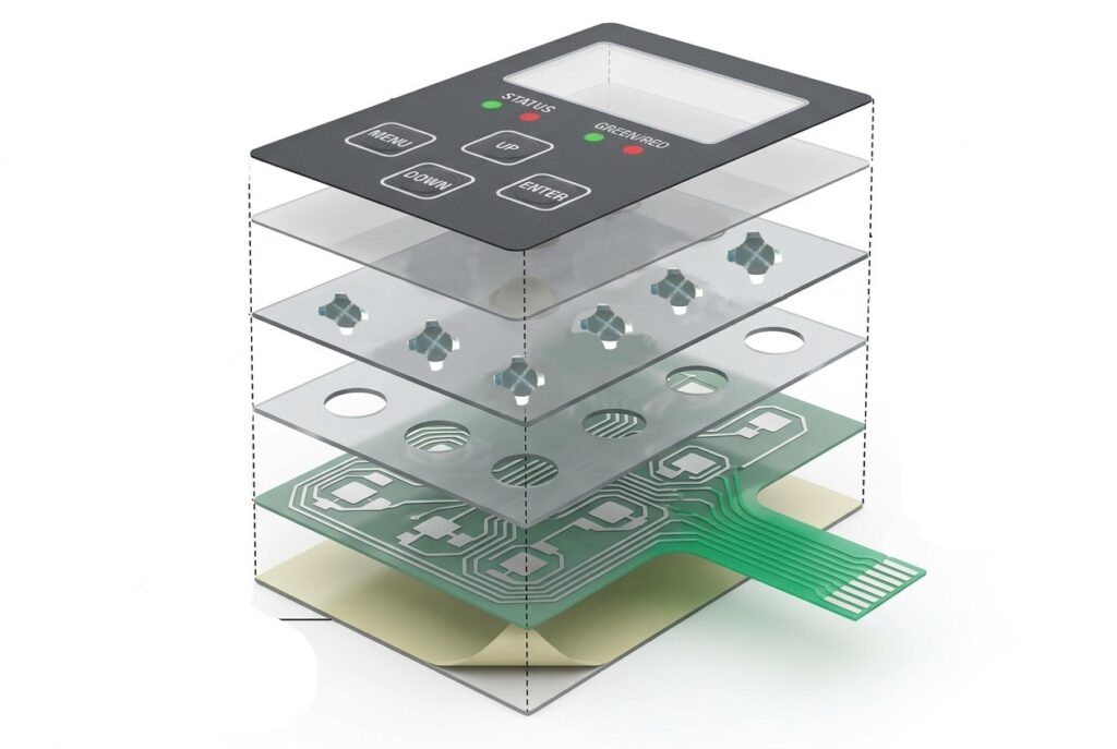 A tactile membrane keypad switch with metal domes