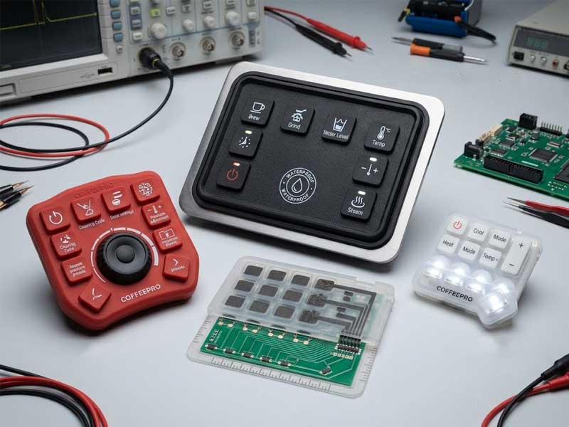 distinct Coffee Machine Silicone Keypads—featuring integrated multi function backlighting and conductive contact designs