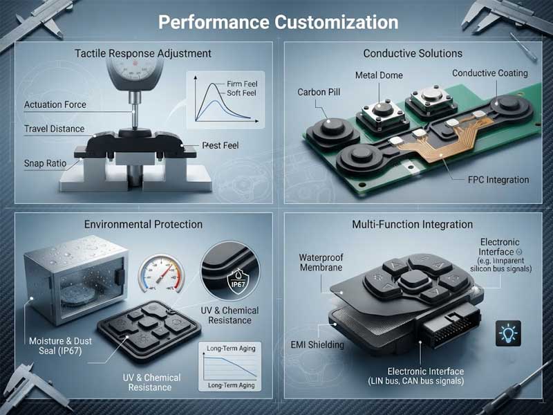 overview of Steering Wheel Silicone Keypads demonstrating tactile response adjustments conductive solutions environmental protection and multi function integration features