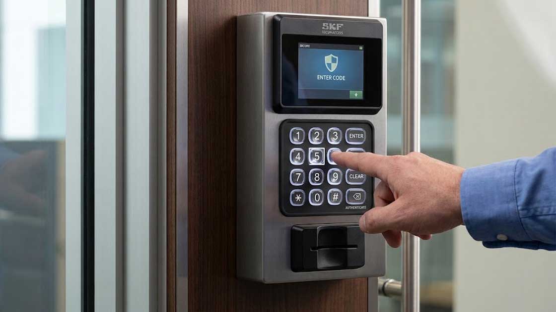 A person enters a security code on a terminal equipped with durable epoxy coated silicone keypads