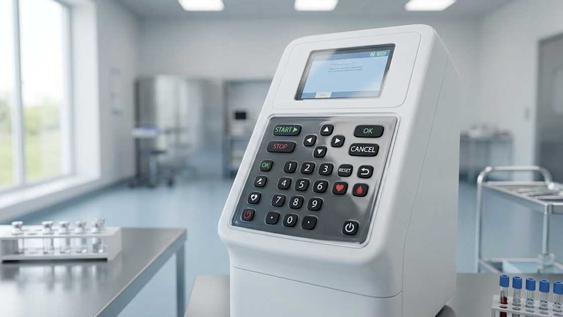 Protective coated silicone keypad integrated into a medical equipment control interface