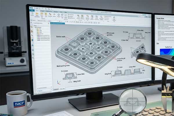 laboratory equipment silicone keypad 3D CAD structural model on a computer screen