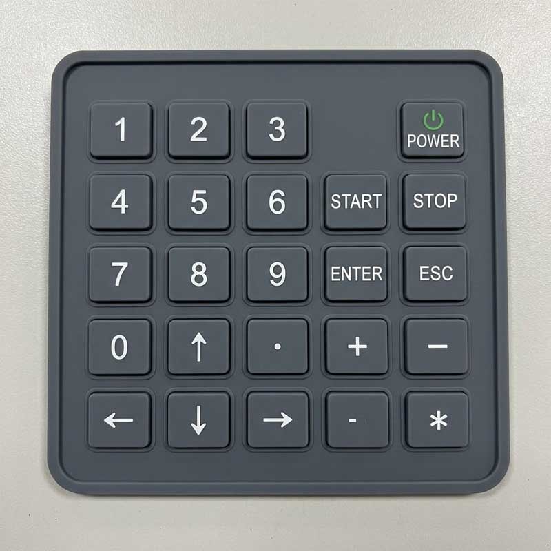 silicone keypad features screen printed characters and a rubberized